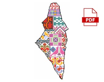 Patrón de bordado Tatreez - Collage de mapas de Palestina