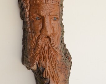 Cottonwood bark Viking carving