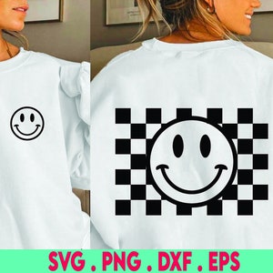 Checkered pattern smiley face svg, Retro happy face svg, Funny smiley svg, Groovy png, Positive svg, Groovy png