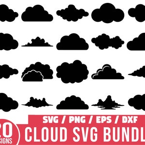 Cloud Svg Bundle, Clouds svg, Cloud Silhouette, Cloud Cricut, Weather Cloud SVG, Weather Cut Files, Clouds Clipart, Cute Cloud SVG