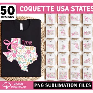 USA Zustand Karte Png Bundle, Blumenkokette Tennessee PNG, Texas Blumen, Blumenkokette 50 Staaten PNG, Kokette Bogen Zustand Design, Kokette