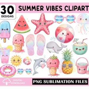 Summer Beach Clipart Bundle, Pool Party Clipart, Cute Summer Graphics, Summer Clipart png, Watercolor Beach Clipart,  Fun Summertime png