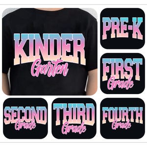 Retro Back to School Neon Checkered Png Bundle, Kindergarten Pre-K 1st 2nd 3rd 4th Grade Png, Hand Drawn, Girly Pink Bow Png, Bright Color