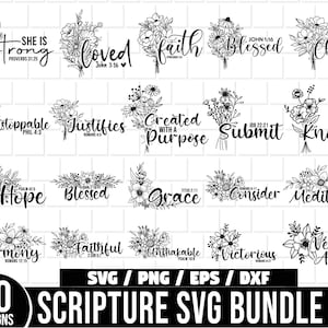 Scripture SVG Bundle, floral svg, faith svg, blessed svg, she is strong, christian png, Wildflowers Svg, Jesus quote Svg, Bible Verse Svg