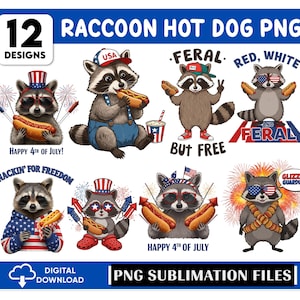 Lot de raton laveur et de hot-dogs png, rouge blanc et sauvage