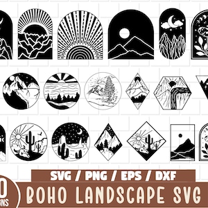 Boho Landscape Svg Bundle, Mountain svg, Geometric Mountain Svg,  flower svg, botanical svg, Mountain Forest Svg, landscape svg