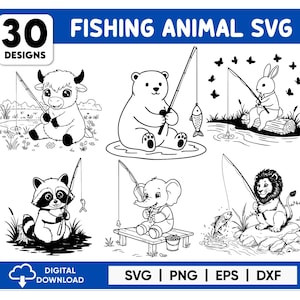 Fishing Animals Svg bundle, Fishing SVG Clipart, Fisherman Silhouette, Fishing svg, Fish Template, Cut Files, Instant Download