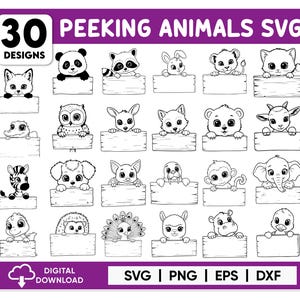 Funny Peeking Animals SVG Bundle, Safari animals outline SVG, Funny Animals Svg Comic Animals Bundle Cut vector Svg Clipart, Kids Baby