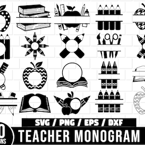 Teacher Monogram Svg Bundle, Teacher Split Monogram Svg, Teacher SVG, Teacher Shirt SVG, Back to School Svg, split frame svg,  Teacher png