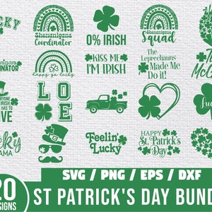 St. Patrick&#39;s Day SVG Bundle, St Patrick&#39;s Day Quotes, Lucky SVG, St Patricks Day Rainbow, Shamrock svg, irish svg, 4 clover leaf svg