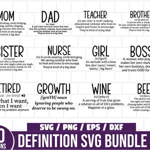 Définition SVG Bundle, définition drôle SVG, définition de maman, définition de papa, définition de frère, définition de sœur, Home Decor SVG Bundle