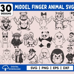 Mittelfinger Tiere SVG-Bundle, Mittelfinger SVG-Bundle, schwören PNG, Tier Clipart, Hundefinger, mürrisches Tier Umriss svg, Bauernhof Tier