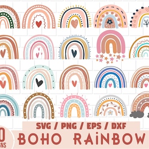 Boho Rainbow Svg Bundle, Boho Rainbow Svg, Cute Rainbow Svg, Baby Rainbow Svg, Boho Rainbow Clipart, Rainbow Svg, Hand Drawn Rainbow Svg