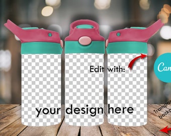 BUNDLE | girls pack |Pink | purple| Aqua | Easy mockup for flip top sippy kids cup 12 oz | ideal for Canva mockup | Transparent background