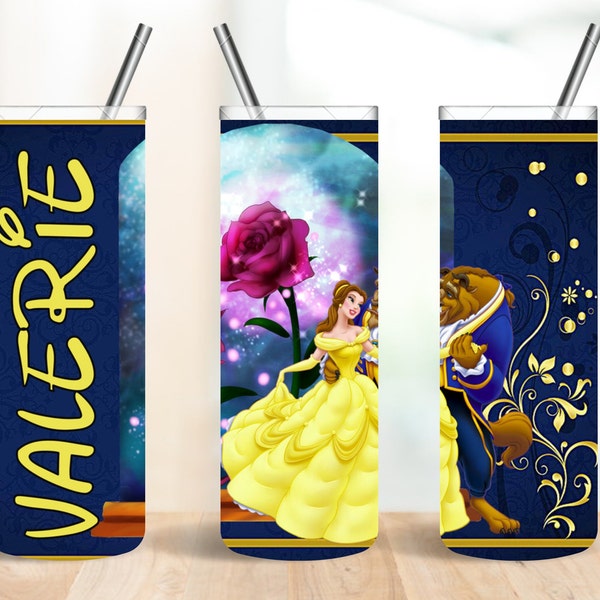 Personalized beauty and the beast | 20 oz Skinny Tumbler | Straight Sublimation Wrap | PNG | Custom Name Tumbler | 300 dpi | Seamless