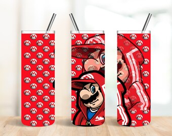 Cool Mario Character Design | 20 oz Skinny Tumbler | Straight Sublimation Wrap | Custom Name Tumbler | 300 dpi | Digital/Instant Download