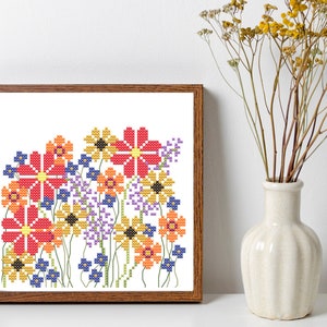 Wildflowers Cross Stitch Pattern PDF | Modern Cross Stitch Pattern, Spring Cross Stitch Pattern Flowers, Spring Cross Stitch Chart Download