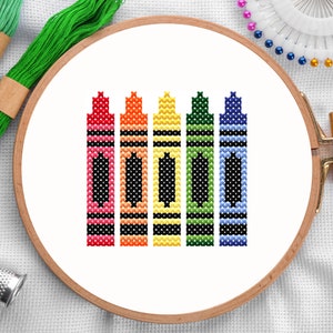 Kids&#39; Cross Stitch Pattern PDF | Easy Cross Stitch, Beginner Cross Stitch Pattern, Crayons Cross Stitch Chart, Small Cross Stitch for Kids