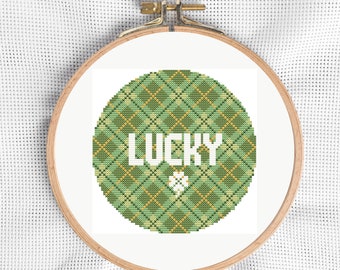 St. Patrick's Cross Stitch Pattern PDF | Lucky Cross Stitch Pattern, St. Patrick's Day Cross Stitch, Modern Plaid Cross Stitch Pattern