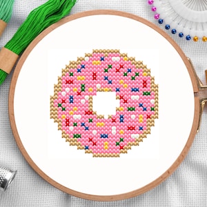 Kids&#39; Cross Stitch Pattern PDF | Easy Cross Stitch, Beginner Cross Stitch Pattern, Donut Cross Stitch Chart, Small Cross Stitch for Kids