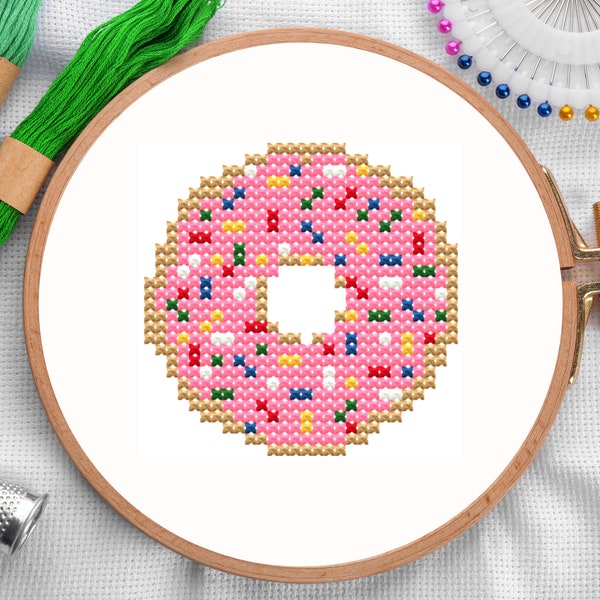 Kids' Cross Stitch Pattern PDF | Easy Cross Stitch, Beginner Cross Stitch Pattern, Donut Cross Stitch Chart, Small Cross Stitch for Kids