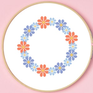 Cross Stitch Flower Border Pattern PDF | Cross Stitch Border Pattern, Daisy Border Wreath Cross Stitch, Floral Border Cross Stitch Pattern