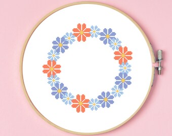 Cross Stitch Flower Border Pattern PDF | Cross Stitch Border Pattern, Daisy Border Wreath Cross Stitch, Floral Border Cross Stitch Pattern