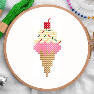Kids&#39; Cross Stitch Pattern PDF | Easy Cross Stitch, Beginner Cross Stitch Pattern, Ice Cream Cross Stitch Chart, Small Cross Stitch for Kids