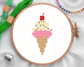 Kids' Cross Stitch Pattern PDF | Easy Cross Stitch, Beginner Cross Stitch Pattern, Ice Cream Cross Stitch Chart, Small Cross Stitch for Kids