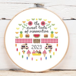 Cross Stitch Sampler Pattern PDF | Summer Cross Stitch Sampler Pattern, Modern Cross Stitch Sampler Chart, Small Cross Stitch Sampler
