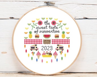 Cross Stitch Sampler Pattern PDF | Summer Cross Stitch Sampler Pattern, Modern Cross Stitch Sampler Chart, Small Cross Stitch Sampler