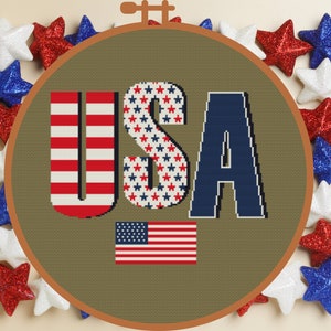 USA Cross Stitch Pattern PDF | 4th of July Cross Stitch Chart, Modern Cross Stitch, American Flag Cross Stitch, Patriotic Cross Stitch PDF