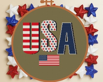 USA Cross Stitch Pattern PDF | 4th of July Cross Stitch Chart, Modern Cross Stitch, American Flag Cross Stitch, Patriotic Cross Stitch PDF
