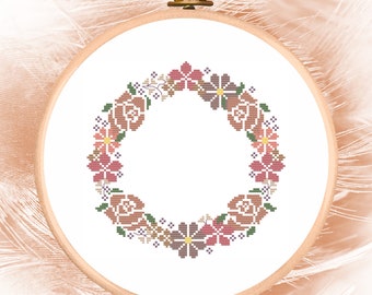 Cross Stitch Floral Border Pattern PDF | Cross Stitch Border Pattern, Flower Border Wreath Cross Stitch, Boho Border Cross Stitch Pattern