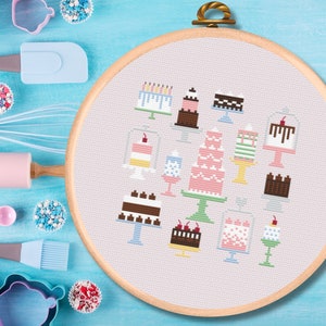 Cake Cross Stitch Pattern PDF | Baking Cross Stitch Chart, Modern Cross Stitch, Bakery Cross Stitch, Wedding Cake Cross Stitch, Vintage Cake