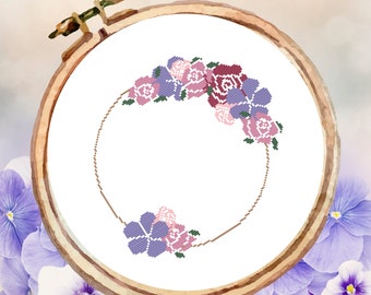 Floral Border Cross Stitch Pattern PDF | Roses are Red Cross Stitch Pattern, Flower Border Wreath Cross Stitch, Modern Cross Stitch Pattern