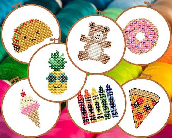 Set of 7 Kids' Cross Stitch Patterns Easy Cross Stitch PDF, Beginner Cross  Stitch Patterns, Cross Stitch Charts, Small Cross Stitch Kids 