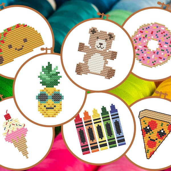 Set of 7 Kids' Cross Stitch Patterns | Easy Cross Stitch PDF, Beginner Cross Stitch Patterns, Cross Stitch Charts, Small Cross Stitch Kids