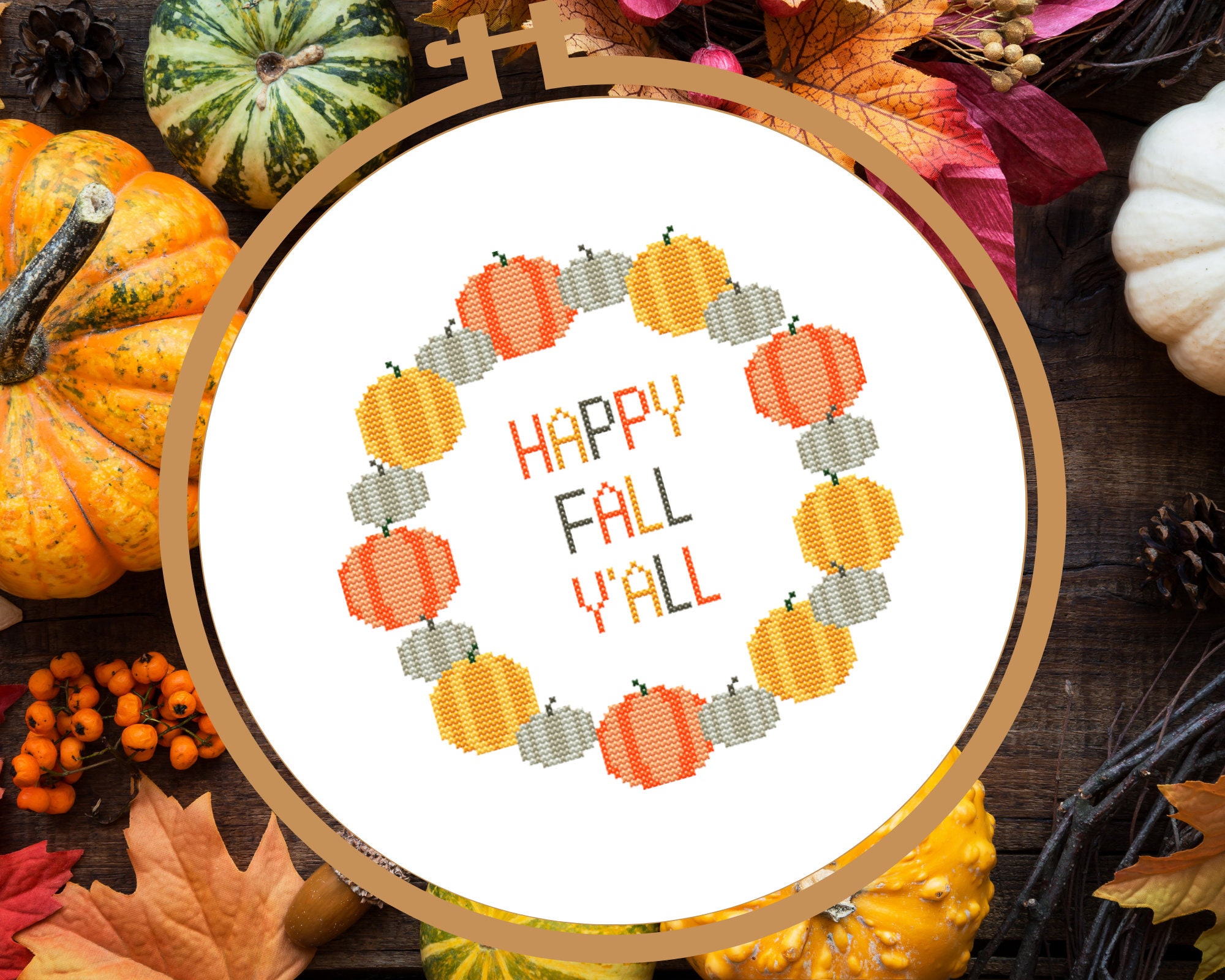 Fall Cross Stitch Pattern PDF | Pumpkin Cross Stitch Chart, Modern ...