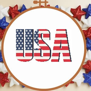 Patriotic Cross Stitch Pattern PDF | 4th of July Cross Stitch Chart, Modern Cross Stitch, American Flag Cross Stitch, USA Cross Stitch PDF