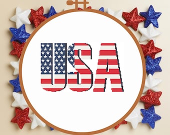 Patriotic Cross Stitch Pattern PDF | 4th of July Cross Stitch Chart, Modern Cross Stitch, American Flag Cross Stitch, USA Cross Stitch PDF