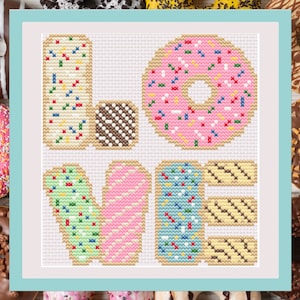 Donut Love Cross Stitch Pattern PDF | Doughnut Cross Stitch Pattern, Modern Cross Stitch Pattern, Funny Cross Stitch Pattern, Donuts