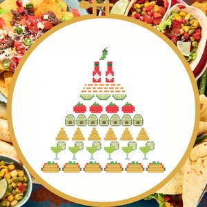 Taco Pyramid Cross Stitch Pattern PDF | Cross Stitch Sampler Pattern, Modern Cross Stitch Pattern, Food Cross Stitch Pattern, Cinco de Mayo