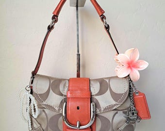 coach archive bag shoulder 00s y2k キャンバス Vintage Coach Y2K 00s East West Canvas Leather Demi Baguette