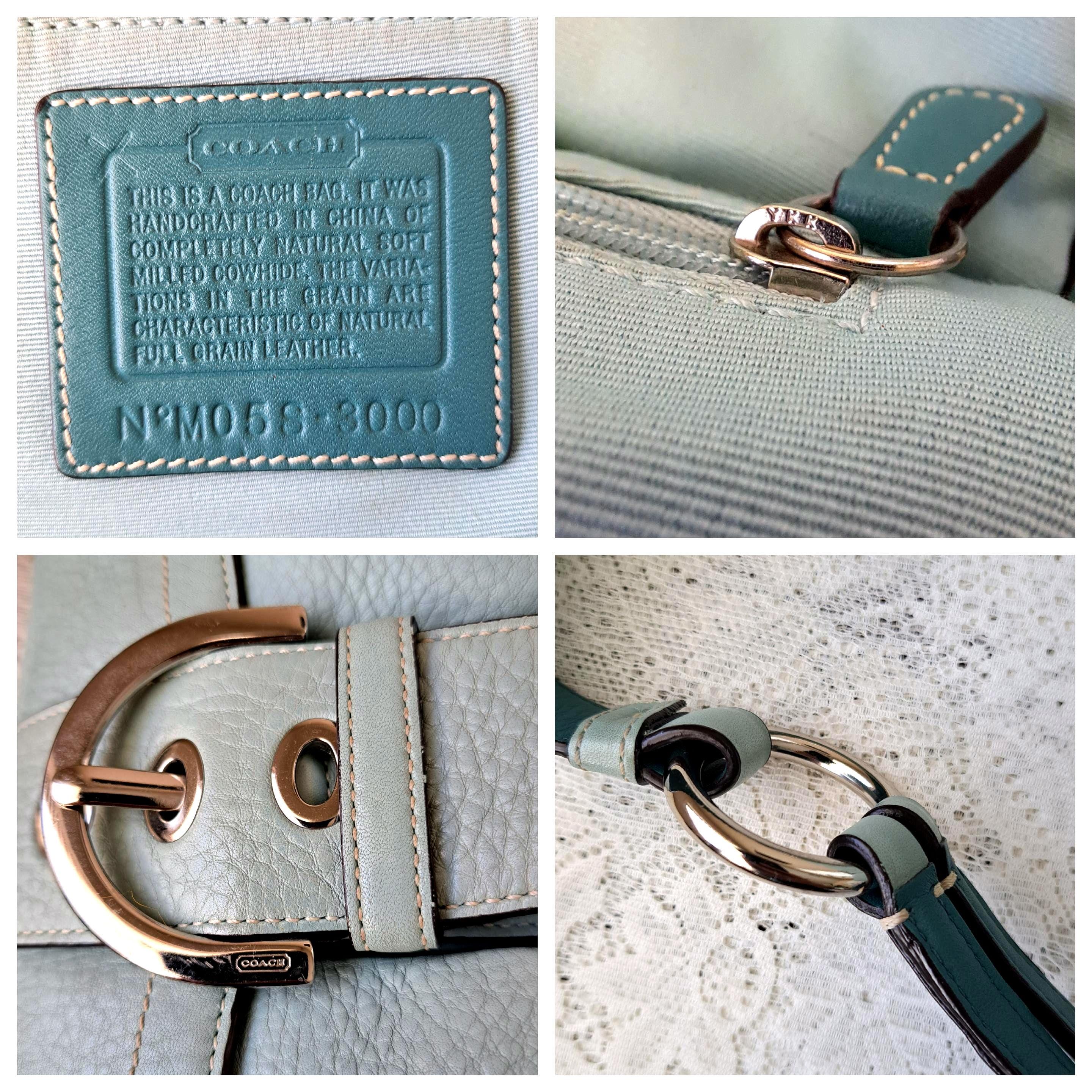 バッグ Vintage Coach Flap Backpack Light Blue Coach 9569 Legacy Soft Blue Leather Drawstring Flap Backpack
