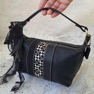 Vintage Coach Y2k Black Leather Mini Bag Top Handle Pouch Handbag