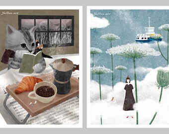 12 Postcards Set 3, Illustrated Postcard, Handmade Art Prints, Postcard Pack, Art Postcards Assorted Pack, Wall Art