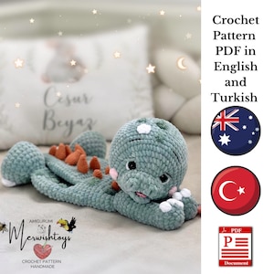 Crochet Sleppy Friends Dino Stego, sleppy toys, sleppy friend, amigurumi doll, amigurumi sleppy friend pdf