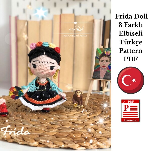 Frida Doll Turkish Pattern Pdf, Amigurumi Frida Doll Pattern, Crochet Frida Doll Pdf