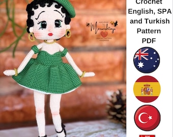 Crochet Betty Boop Doll English, SPA and Turkish Pattern Pdf, Amigurumi Doll, Crochet Doll, Amigurumi Betty Boop